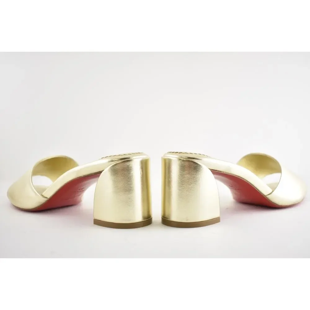 Christian Louboutin Jane Mule 55 Platine Gold Leather Backless Sandal Heel 39